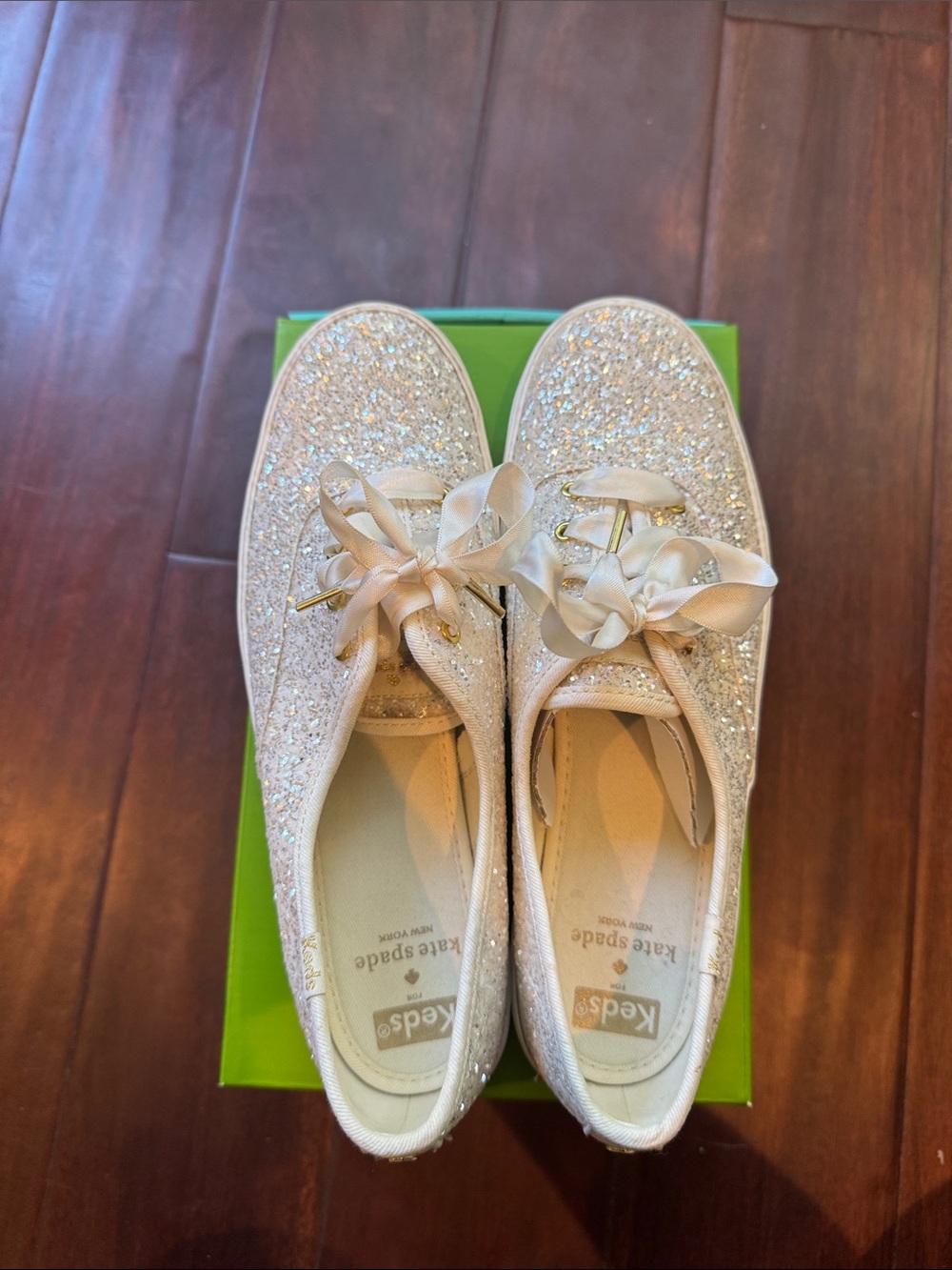 Keds x Kate Spade - Sparkle Platform Sneakers with Satin Laces - White - sz 9 - Picture 5 of 5